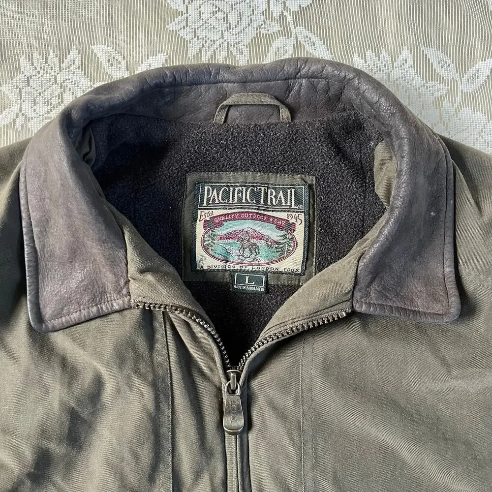 Vintage Pacific Trail Leather Collar Bomber Jacket Size Large